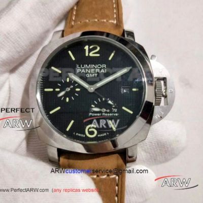 Replica Panerai Luminor GMT  Power Reserve 72 42MM Watch - PAM01537 AISI 316L Steel Case Black With Paris Hobnails Dial 